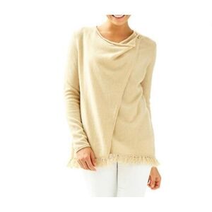 Lilly Pulitzer Alina 100% Cashmere Wrap Tassel Fringe Sweater in Cream Size M